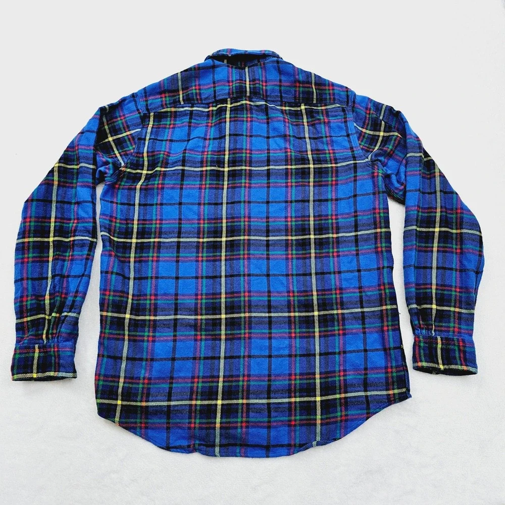 Polo Ralph Lauren Flannel Shirt Mens Medium Blue Plaid Classic Fit Cotton Tartan